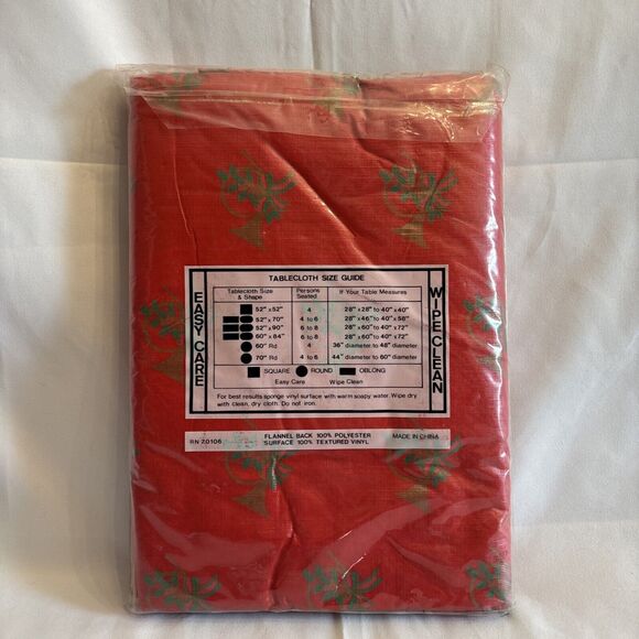 Vintage Holiday Christmas Vinyl Tablecloth Flannel Back 60”X84” Oblong New X-Mas - Picture 5 of 11